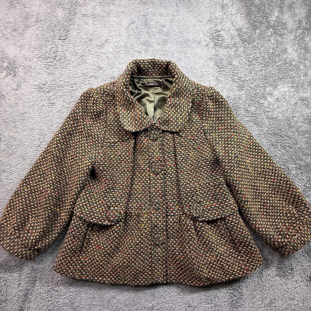 Hazel Hazel Y2K Multicolor Tweed Boucle Peplum Cropped Jacket Blazer Womens M